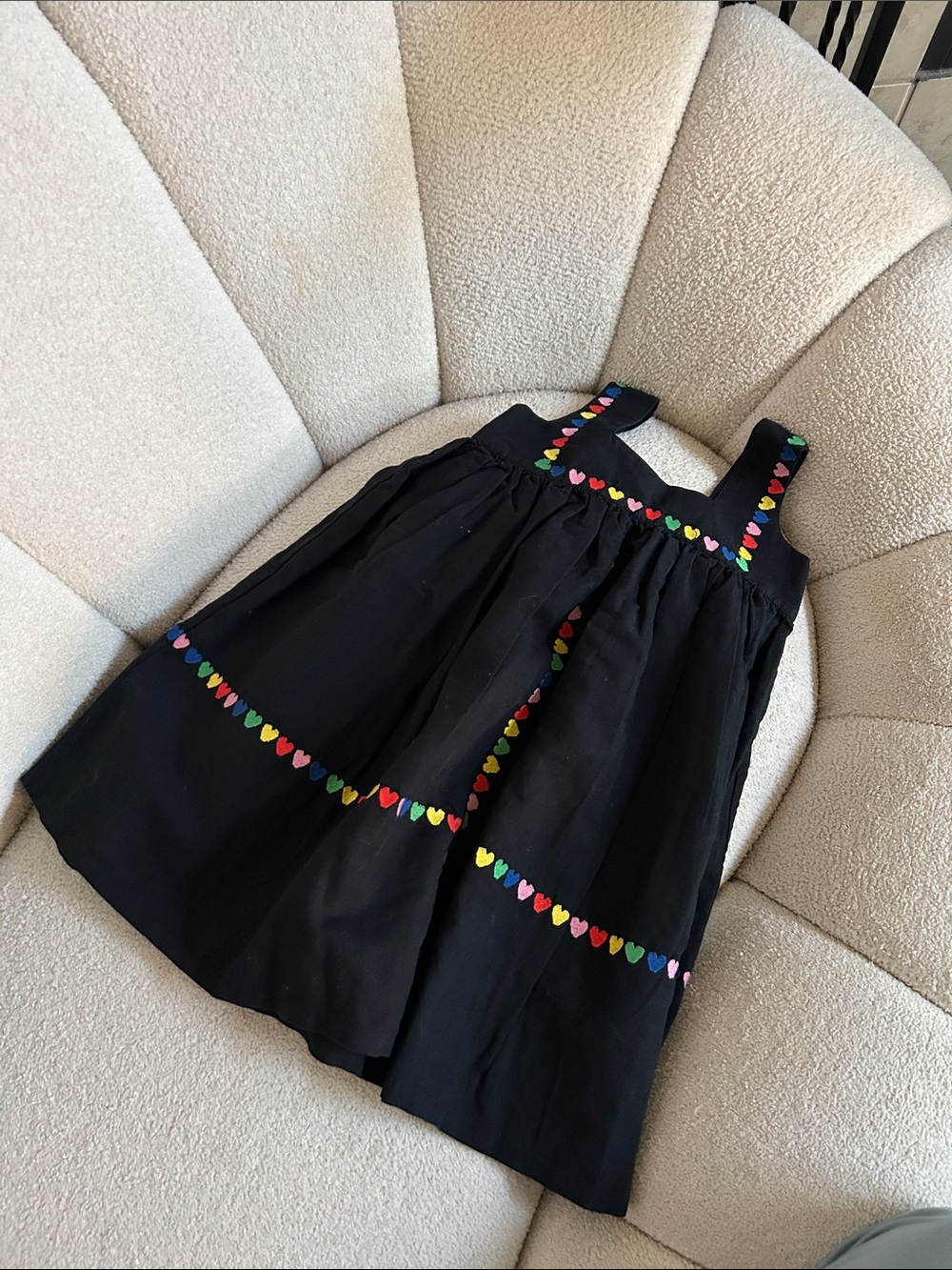 Stella McCartney Kids Black Dress with Multicolor Heart Trim